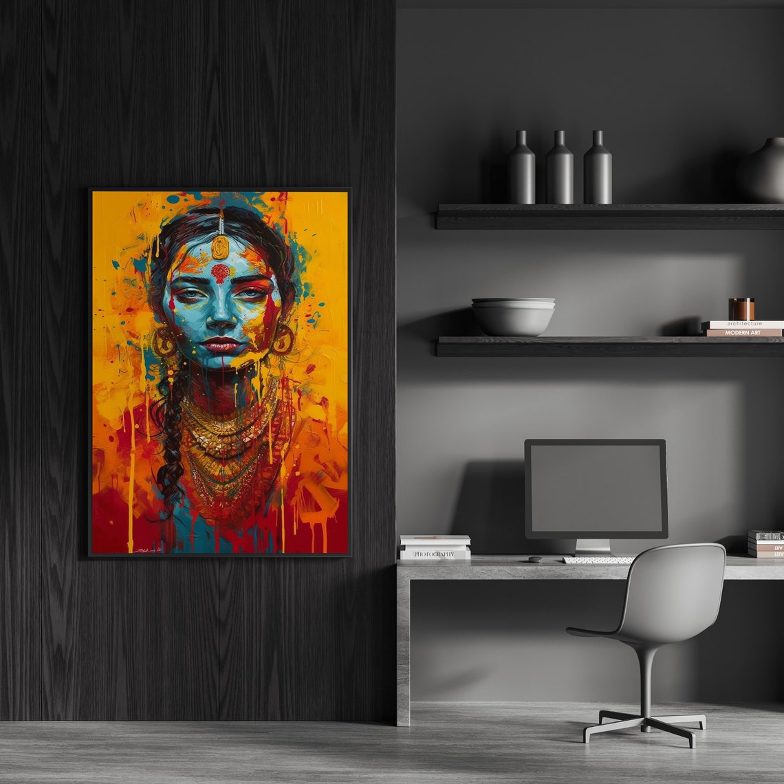 Vibrant Traditional Woman Portrait Art Print Bold Colorful Canvas ...