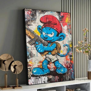 Urban Street Art Canvas Print - Edgy Blue Character in Graffiti Style - Modern Home Decor for Art Lovers - Unique Gift Idea
