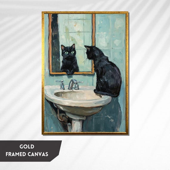 Noir Chat Mur Art Chat Salle De Bains Mur Art Affiche Mignon