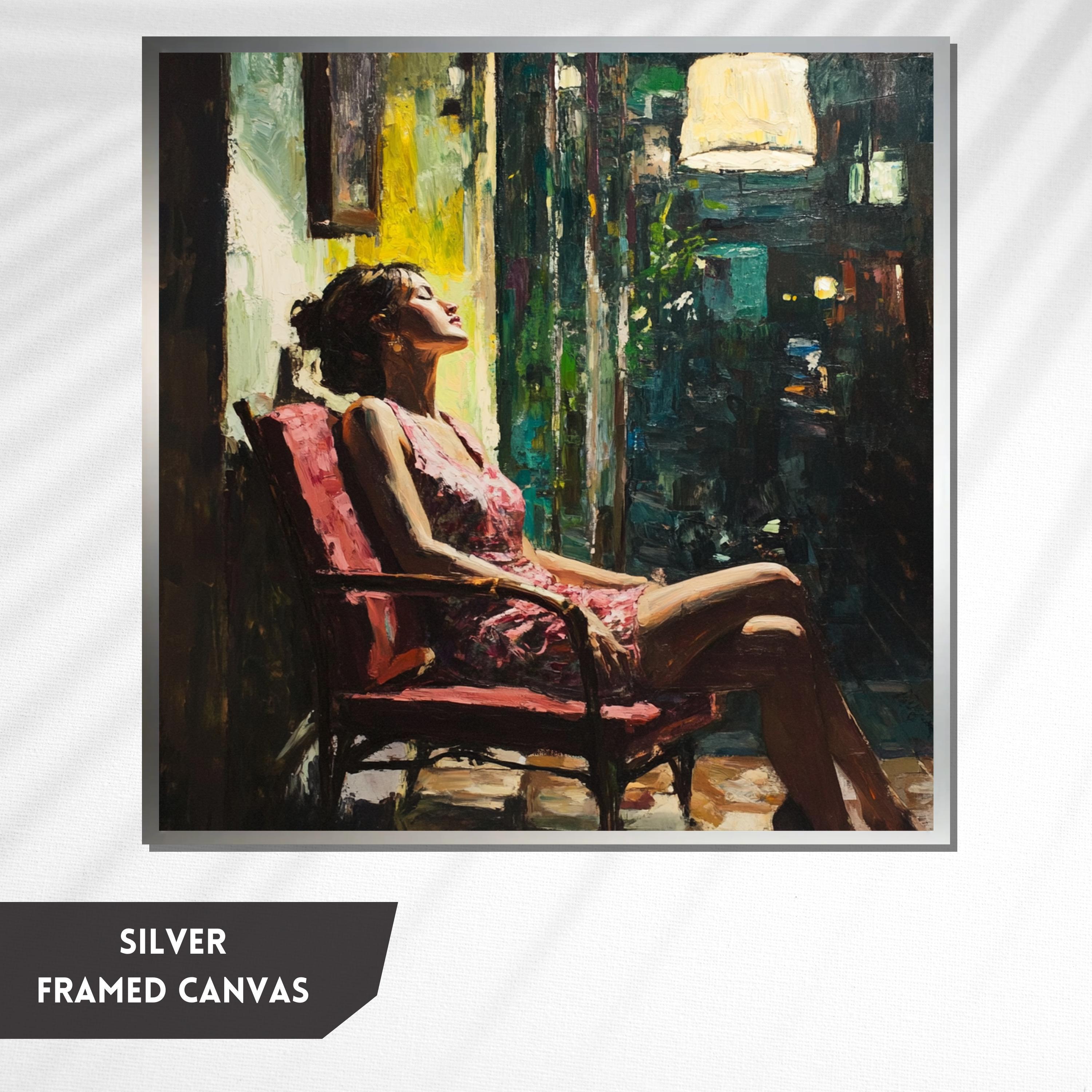 Relaxed Woman in Chair Painting – Atmospheric Interior Art, Emotional ...