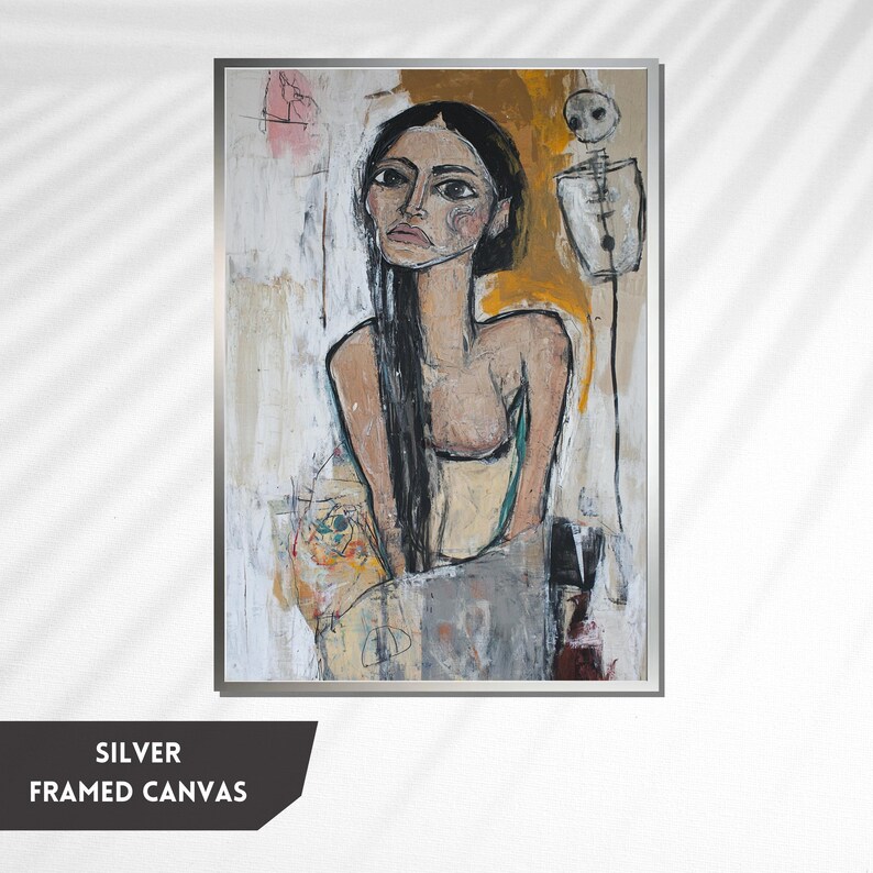 Abstract Portrait of a Woman, Expressive Canvas Art, Modern Feminine Figure, Contemporary Emotional Artwork, Unique Gift for Art Lovers image 5