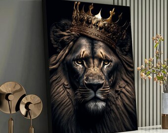 Lion Canvas Art - Ready-to-Hang Lion Portrait - Contemporary Lion Decor-Office - Ideal Gift for Lion Lovers,Ready to Hang Painting