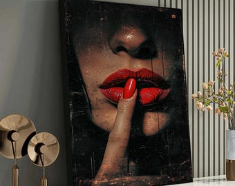 Arte Silencio Labios Rojos, Póster Labios Mujer Sexy, Glamour Oscuro, Lienzo Sensualidad Femenina, Impresión Labios Vintage, Decoración Hoga