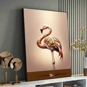 Anmutige Ornamentik: Barock Beeinflusstes Flamingo Portrait - Opulente und detaillierte Wildtier Malerei, Art Print, Home Decor, Tier Dekor
