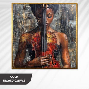 Elegant Woman with Violin - Emotional Abstract Music Art, Violinist Wall Art, Musical Passion Painting, Gift for Music Lovers