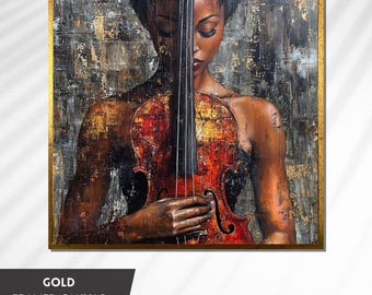 Elegant Woman with Violin - Emotional Abstract Music Art, Violinist Wall Art, Musical Passion Painting, Gift for Music Lovers