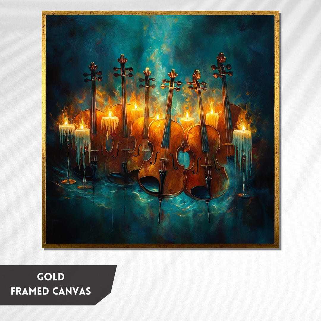 Fiery Violin Symphony Art, Surreal Music Wall Art, Burning Candlelight ...