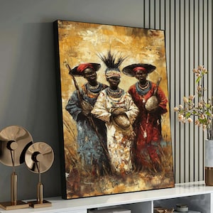 African Tribal Women Painting, Colorful Cultural Art, Traditional African Attire, Ethnic Wall Decor, Vibrant African Heritage Artwork
