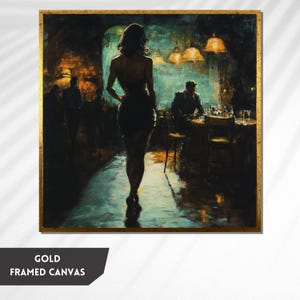 Atmospheric Nightclub Scene Canvas Art | Mysterious Woman in a Dark Club | Dramatic Wall Decor | Available in Framed or Rolled Options