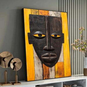 African Mask Wall Art, Bold Tribal Face Painting, Vibrant Ethnic Decor, African Heritage Wood Mask, Cultural African Wall Hanging