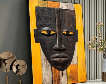 African Mask Wall Art, Bold Tribal Face Painting, Vibrant Ethnic Decor, African Heritage Wood Mask, Cultural African Wall Hanging