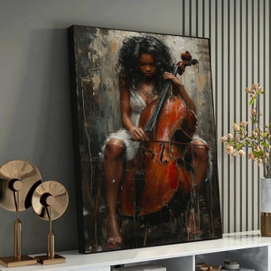 Ausdrucksstarke Cellistin Leinwanddruck - Melodische Kontemplation Kunstwerk - Inspirierende Dekoration für Zuhause und Studio - Perfektes Geschenk für Cellisten