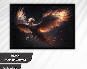 Fiery Phoenix Art Print - Majestic Firebird Illustration, Mythical Creature Canvas, Fantasy Wall Art, Blazing Wings Poster, Bird Decor