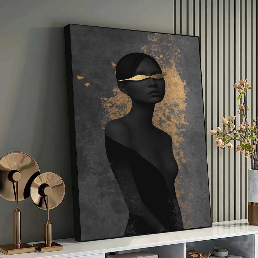 Minimalist Gold and Black Abstract Woman Art, Modern Wall Decor ...