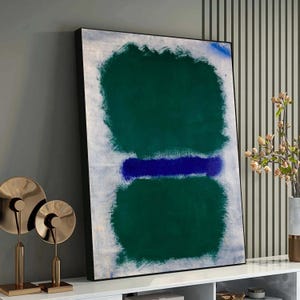 Mark Rothko Canvas, Green-White-Blue Art, Framed Abstract Wall Art, Minimalist Painting, Modern Canvas Decor, Ready-to-Hang Artwork