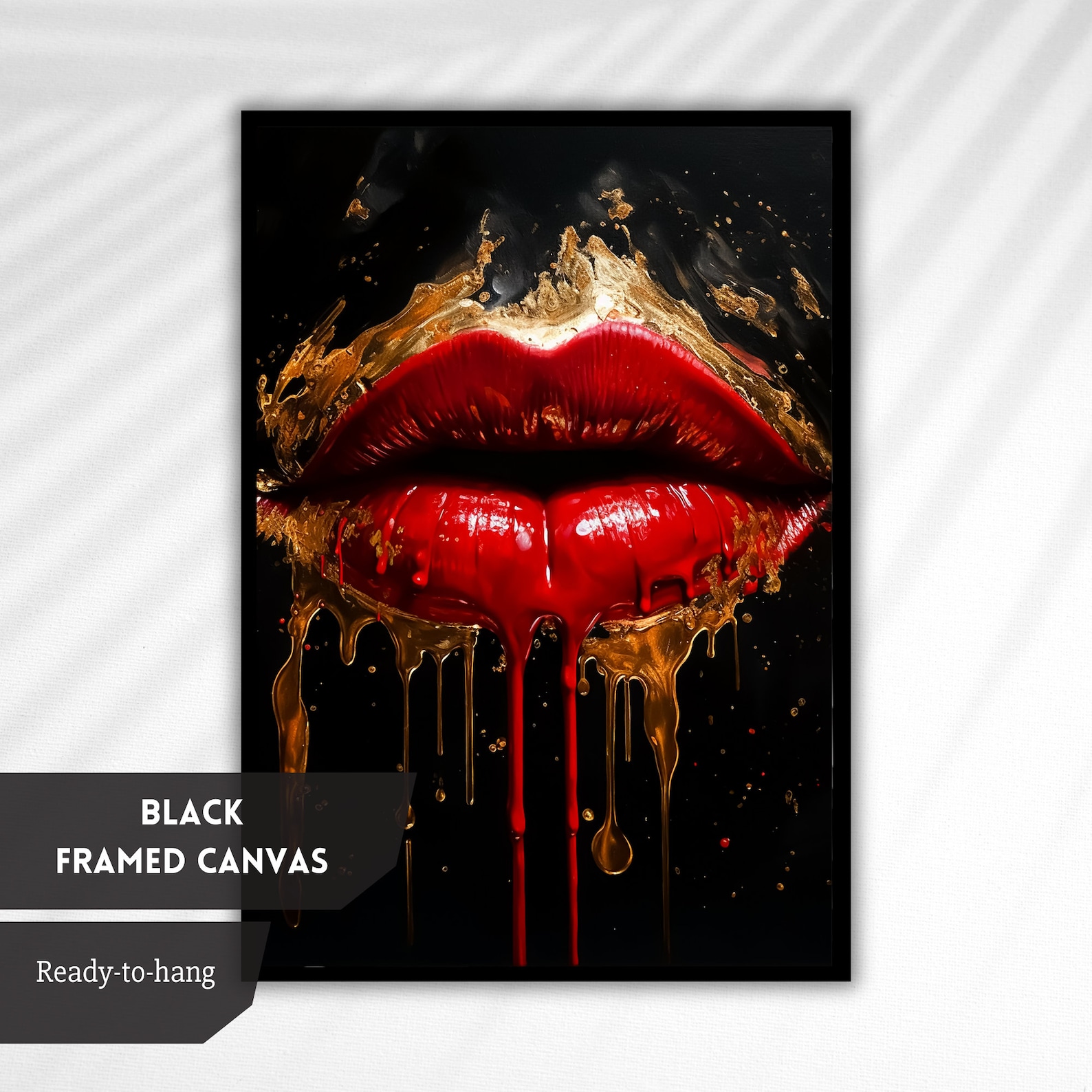 Luxurious Red Lips Art Print - Bold Lipstick Wall Art, Gold Drip Mouth ...