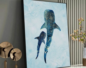 Whale Shark Art Print - Gentle Giants of the Sea Illustration, Oceanic Wildlife Poster, Marine Life Wall Art, Underwater Animal Canvas Decor