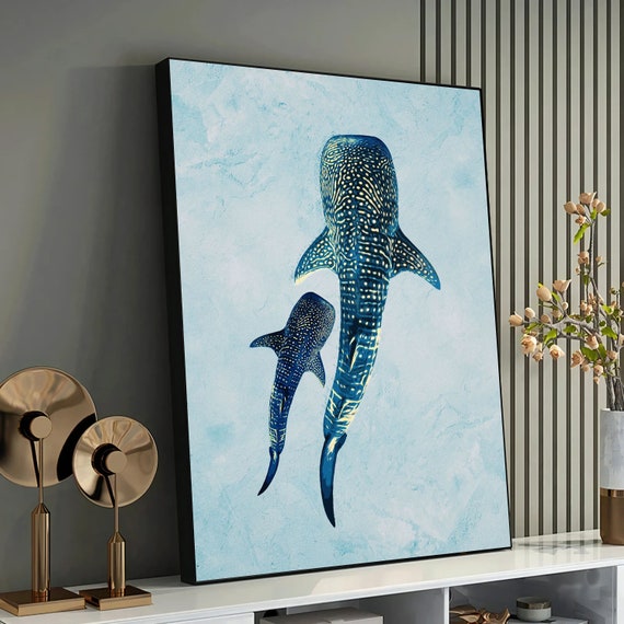Whale Shark Art Print - Gentle Giants of the Sea Illustration, Oceanic Wildlife Poster, Marine Life Wall Art, Underwater Animal Canvas Decor