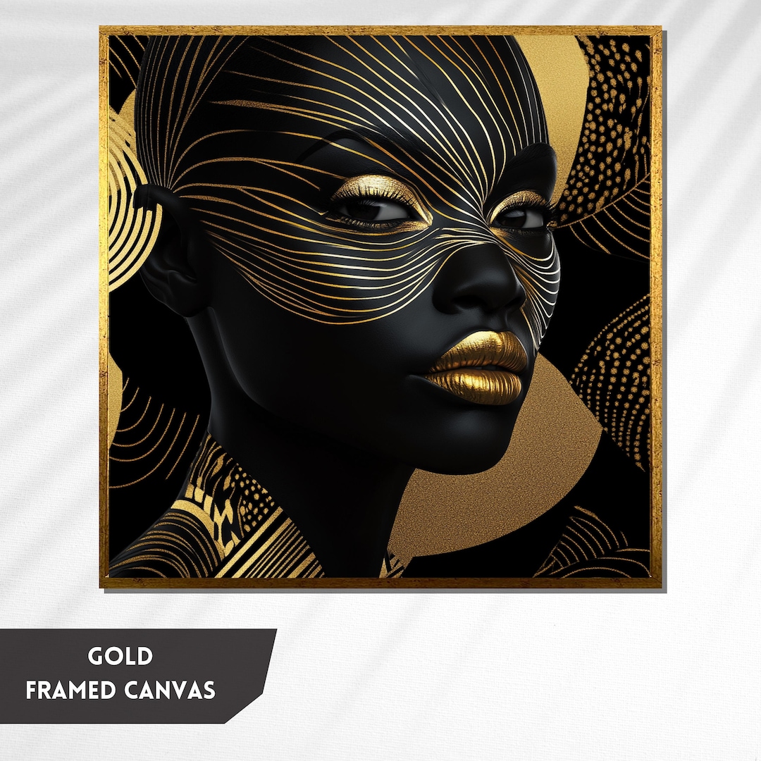 Black and Gold Abstract Woman Portrait, Luxury Modern Art, African ...