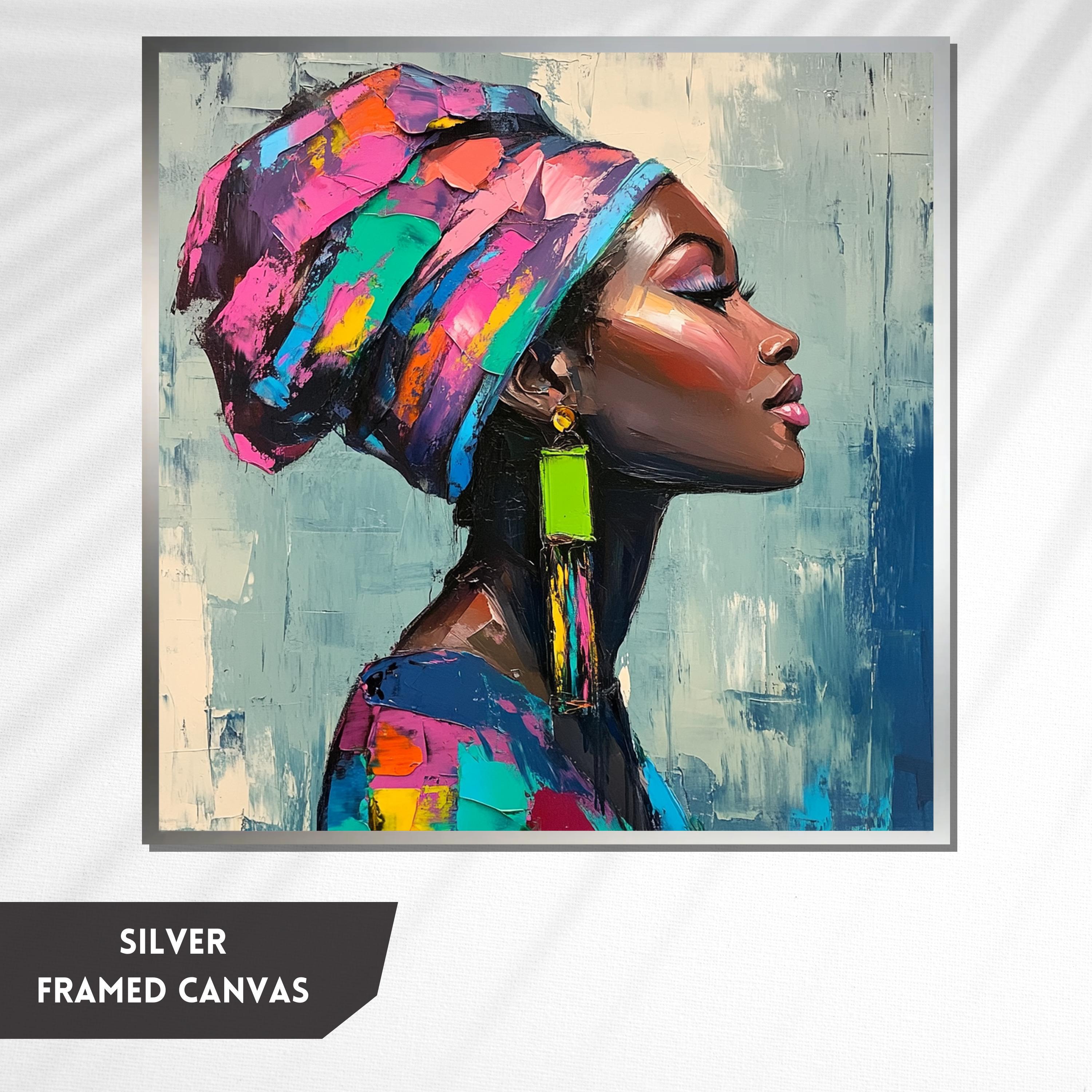 Colorful African Woman Profile Painting – Vibrant Headwrap Art, Modern Afrocentric Wall Decor, Bold Cultural Portrait, Gift for Her