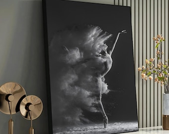 Dramatic Ballet Dancer in Dust Art Print - Dynamic Ballerina Movement Poster, Monochrome Dance Photography, Powerful Dance Wall Art