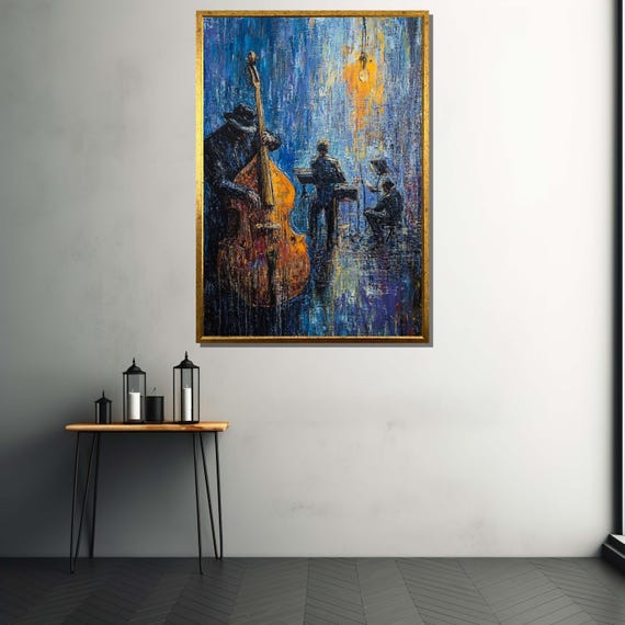 Jazz Band Painting, Abstract Music Art With Double Bass