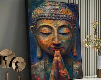 Vibrant Buddha Painting Canvas Print - Textured Meditation Art ...