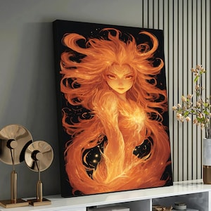 Flames of Enchantment: Mystical Fire Maiden Wall Art, Fire Woman, Fire Dance Art