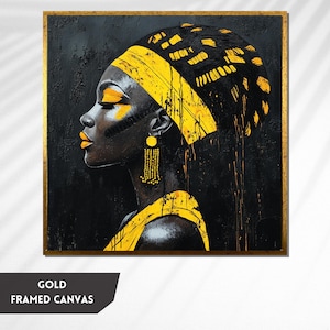African Woman Portrait in Yellow, Afrocentric Wall Art, Black and Yellow Modern Painting, Tribal Art, Powerful African Queen Art