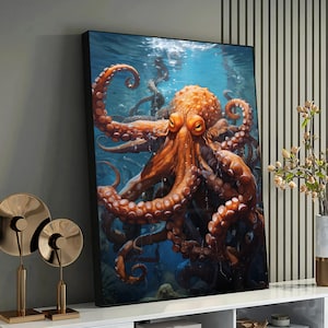 Octopus Canvas Print, Marine Life Art, Ocean Wall Decor,Nautical Theme, Vibrant Underwater Scene, Exotic Sea Creature, Coastal Home Decor