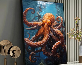 グスタフ・クリムト風タコのキャンバス／抽象的な海のウォールアート