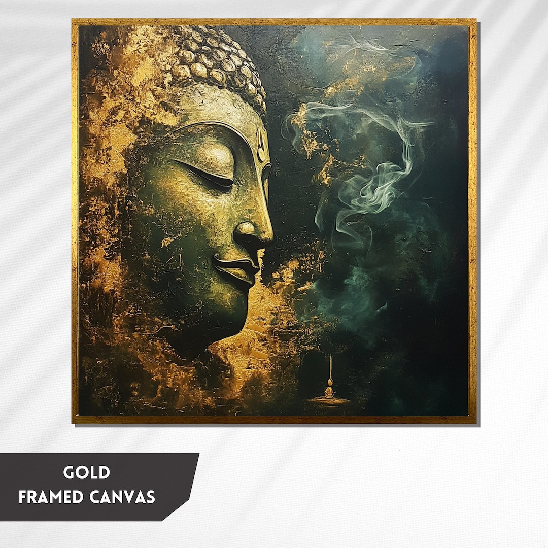 Serene Buddha Meditation Art, Golden Buddha Face With Smoke, Zen ...