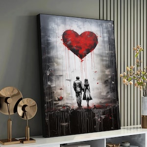 Love in Desolation - Modern Abstract Couple Canvas Print, Graffiti, Banksy Art, Romantic Street Art Painting, Emotional Wall Decor