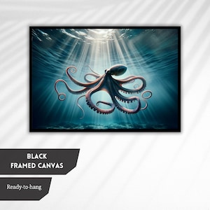 Serene Ocean Octopus Art Print - Realistic Underwater Sea Creature Canvas, Sunlit Waterscape, Marine Wildlife Wall Art,Tranquil Nature Decor