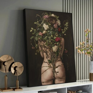 Flower Head Woman Art, Flower Head Woman, Flower Canvas Painting, Woman Wall Art, Woman Canvas Painting, Ready To Hang Canvas