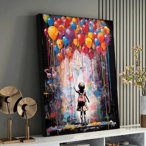 Child&#39;s Dream - Colorful Balloon Canvas Print, Abstract Street Art, Graffiti, Banksy Painting, Urban Artwork, Inspirational Wall Art