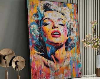 Levendige pop-art Marilyn Monroe-canvas, kleurrijk portret van beroemdheden, iconische muurkunst, modern interieur, perfect cadeau voor kunstliefhebbers