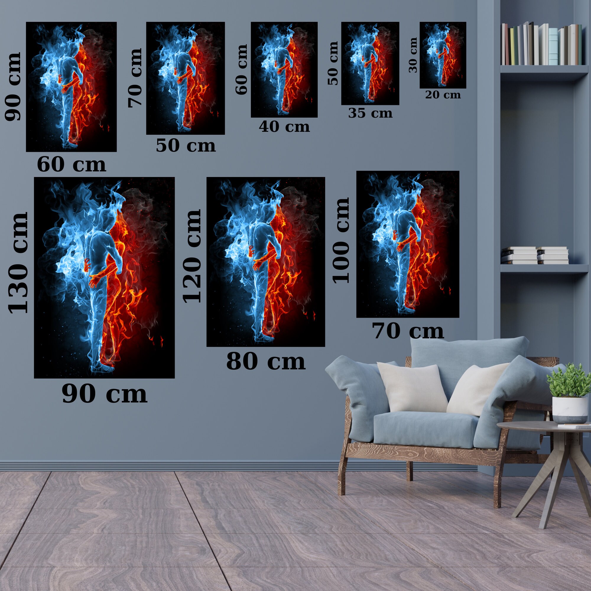 Love of Water and Fire, Love Couples Hugging Canvas Painting, Love