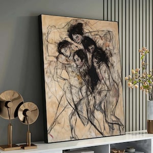 Abstract Female Figure Sketch, Emotional Art on Canvas, Expressive Modern Wall Art, Feminine Line Drawing, Unique Gift for Art Lovers