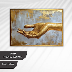 Golden Hand Painting, Luxurious Gold Leaf Art, Modern Wall Decor, Unique Abstract Canvas for Living Room, Elegant Gift Idea