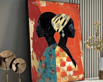 African Couple Abstract Art Print, Vibrant Tribal Design, Ethnic Wall Decor, Afrocentric Home Art, Modern African Heritage Painting