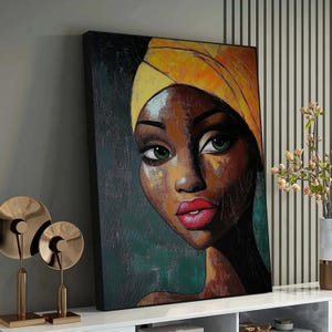 African Woman Portrait, Black Woman Art, Modern Afro Art, Vibrant Feminine Wall Decor, Colorful Ethnic Painting
