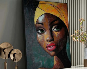African Woman Portrait, Black Woman Art, Modern Afro Art, Vibrant Feminine Wall Decor, Colorful Ethnic Painting