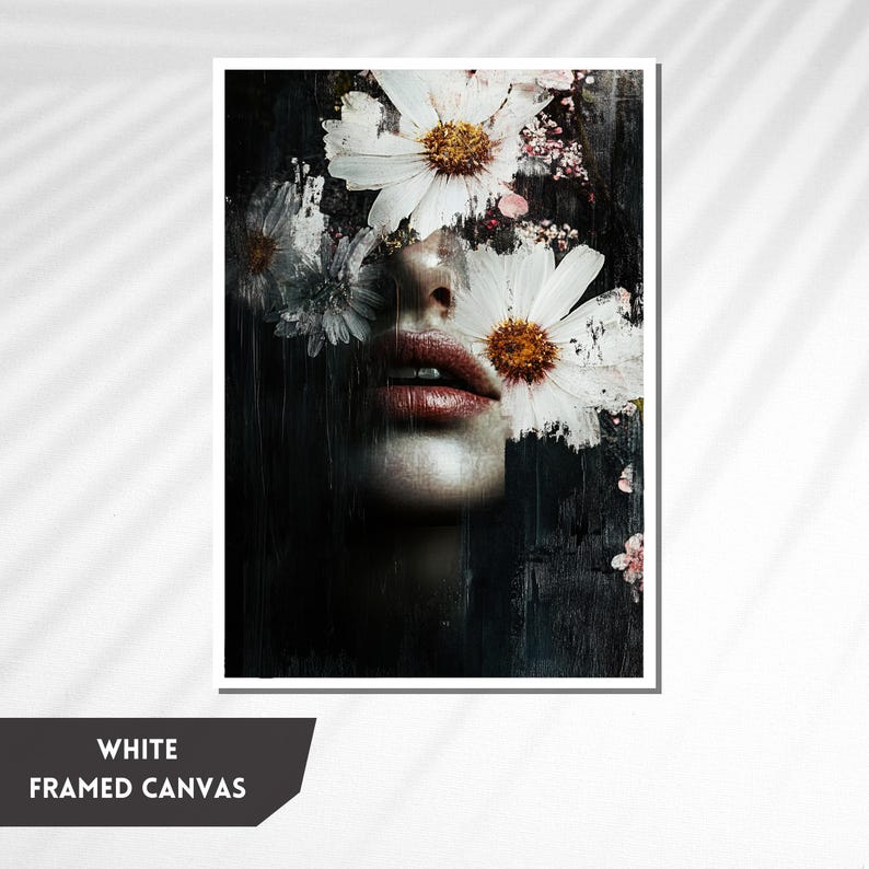 Abstract Floral Portrait Art Print, Feminine Face With Flowers Wall Art ...