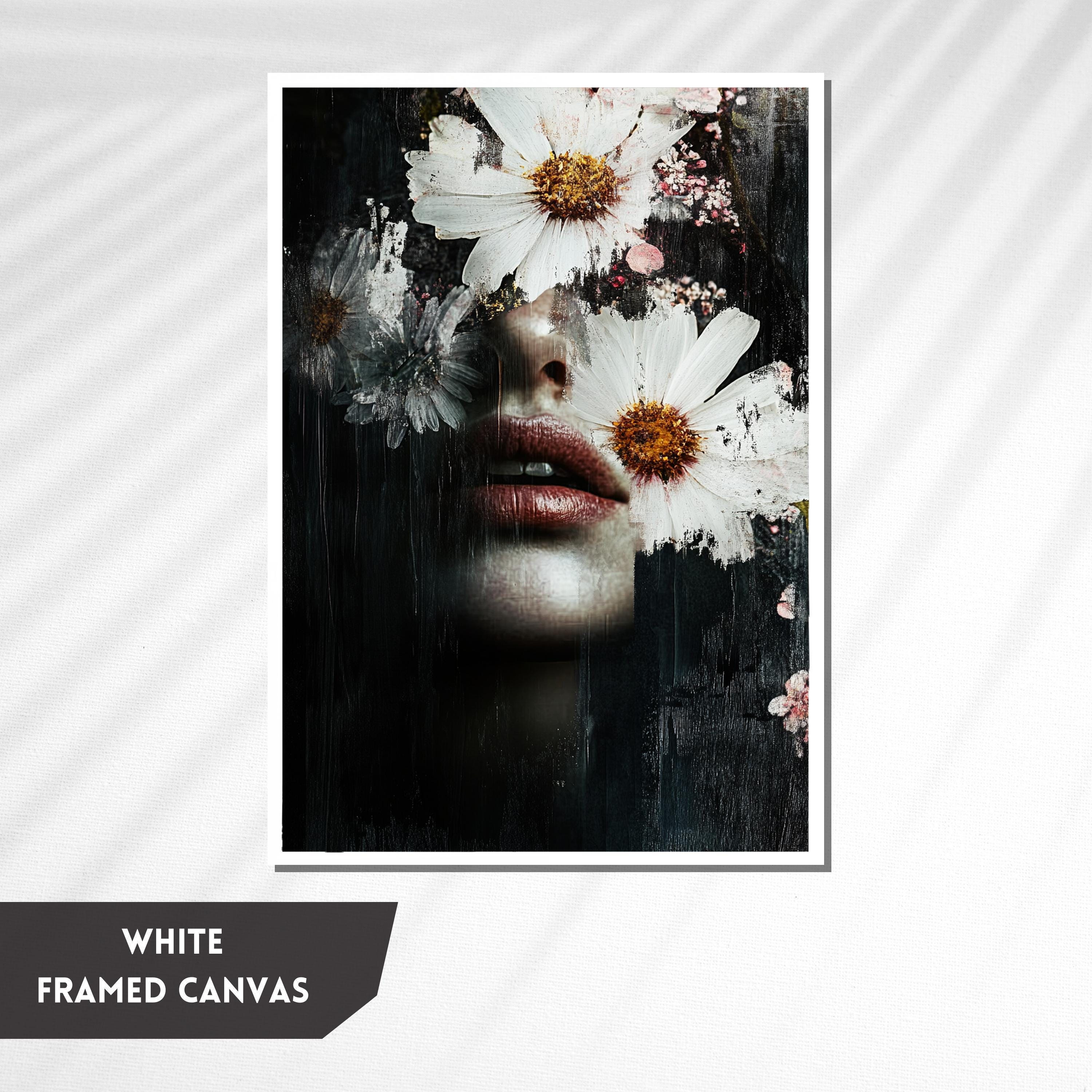 Abstract Floral Portrait Art Print, Feminine Face With Flowers Wall Art ...