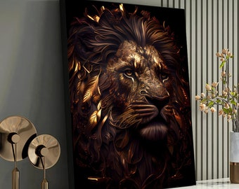 Lion Canvas Art - Ready-to-Hang Lion Portrait - Contemporary Lion Decor-Office - Ideal Gift for Lion Lovers,Ready to Hang Painting