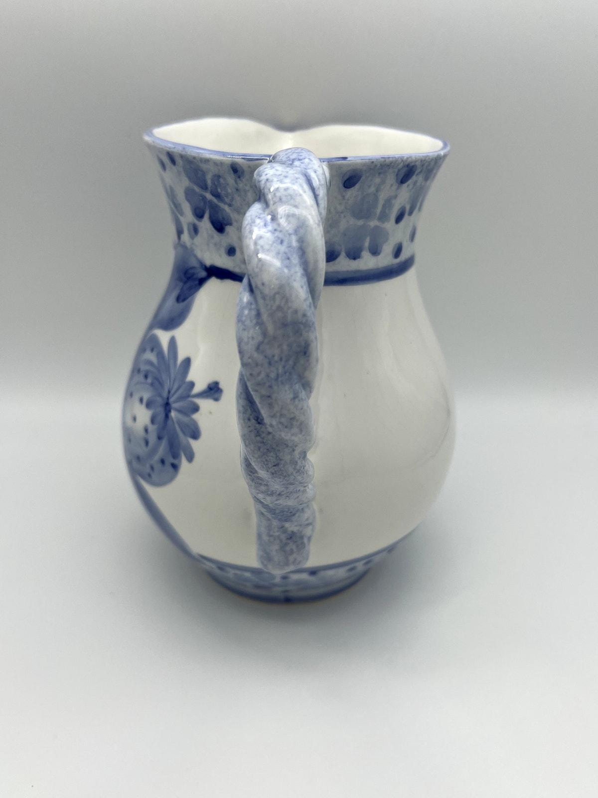 Tuscan Italian Blue & White Hand Painted Ceramic Glazed Pitcher Jug ...