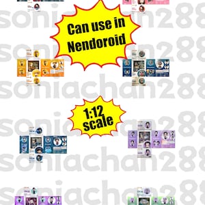 May include: Image featuring Nendoroid figures and their packaging, with text reading "Can use in Nendoroid" and "1:12 scale" in yellow starbursts. The figures are diverse in design and style.