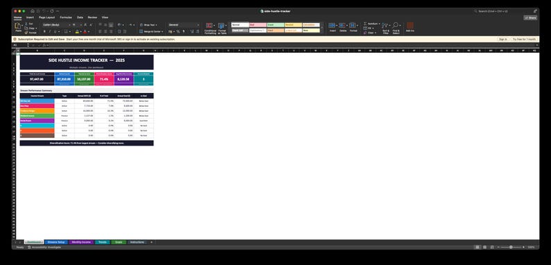 Side Hustle Income Tracker | Multiple Streams Spreadsheet (excel ...