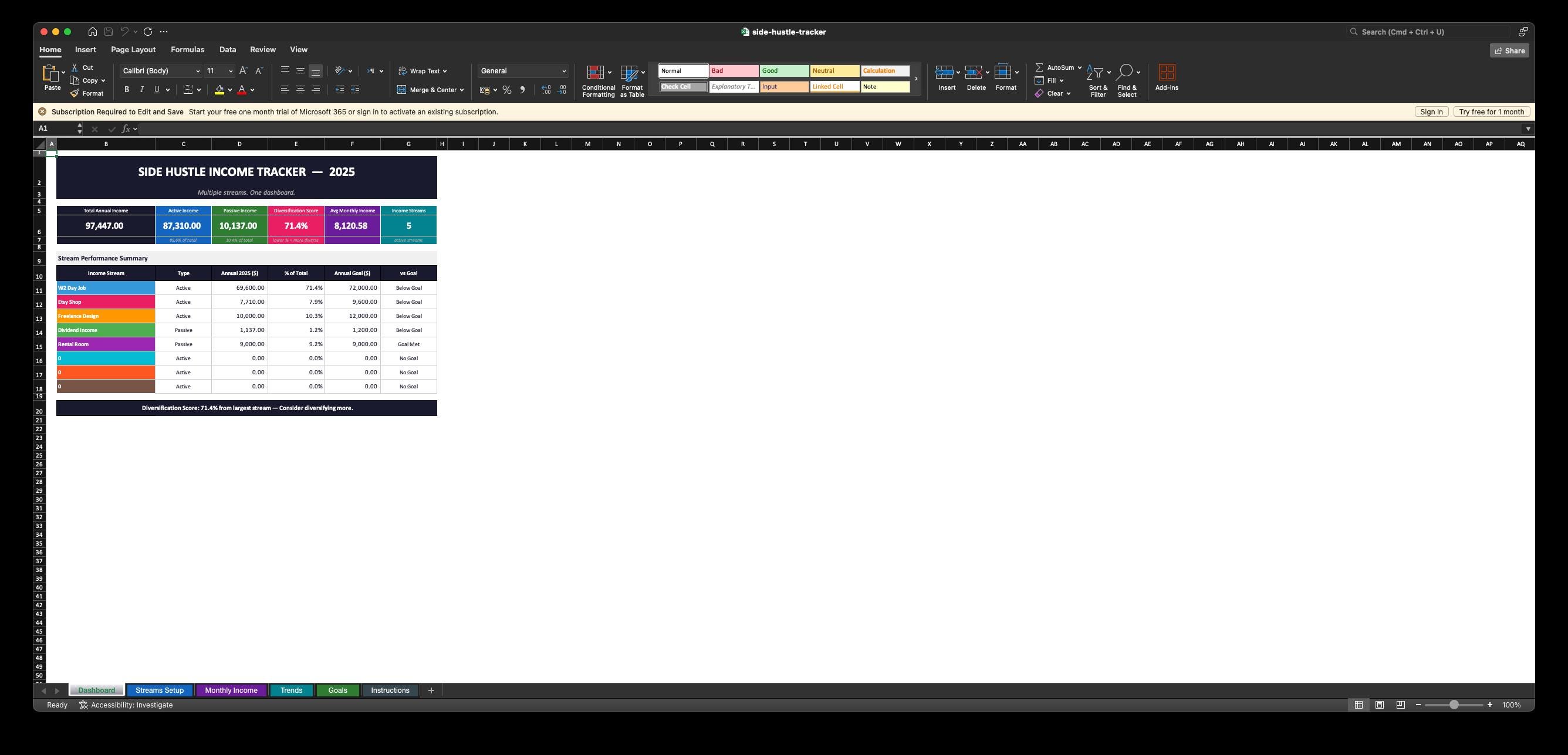 Side Hustle Income Tracker | Multiple Streams Spreadsheet (excel ...